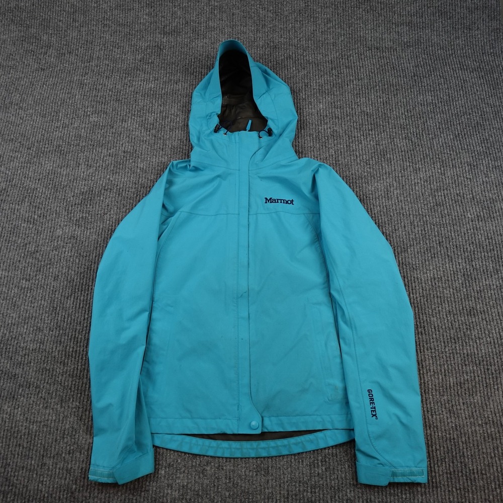 Marmot Goretex Jacket Womens XS Blue Hooded Waterproof Rain Shell Hiking Outdoor
